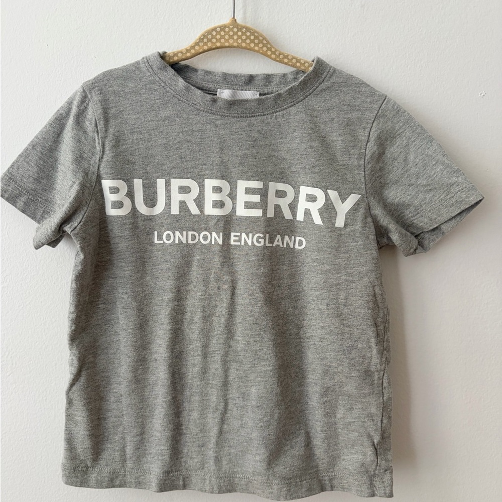 Burberry Kids Gray Logo Tee with White Print